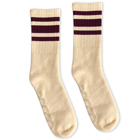 Natural Retro Socks | Maroon Striped