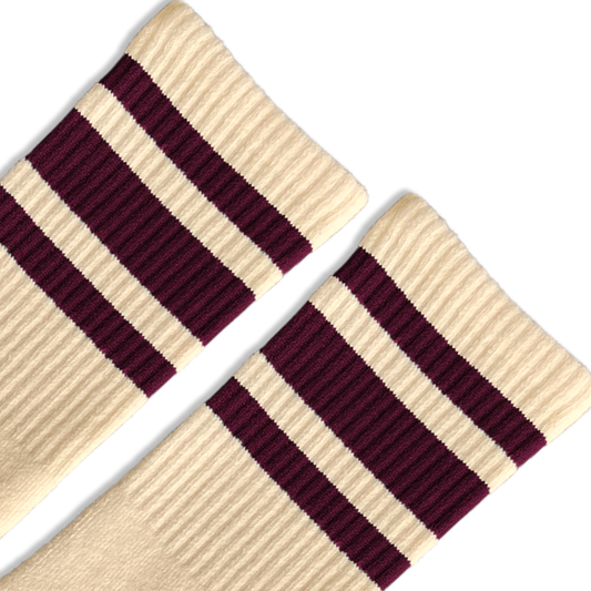Natural Retro Socks | Maroon Striped